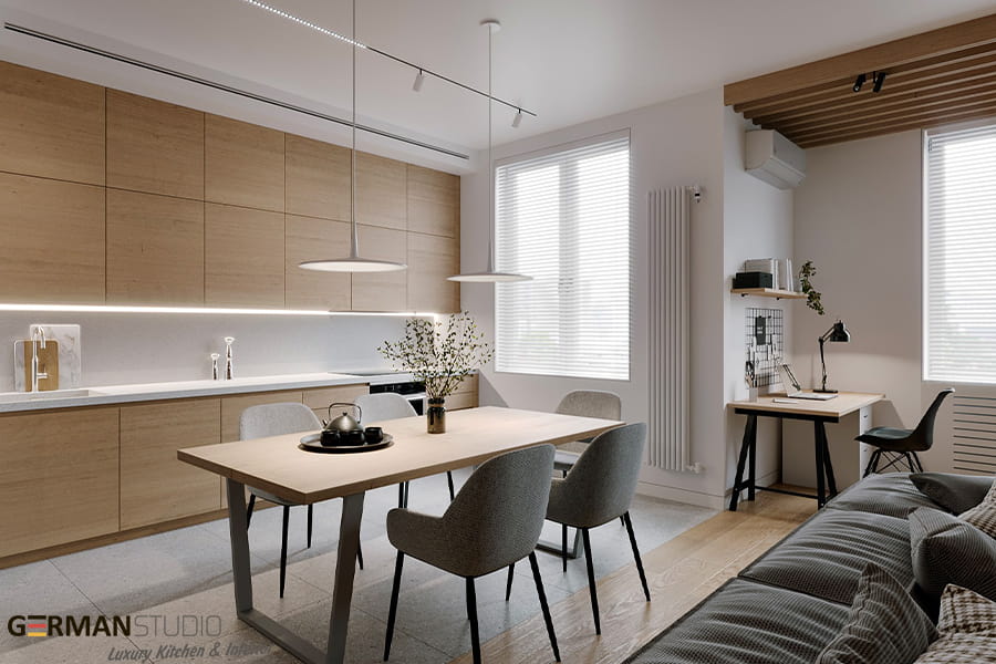 ağac teksturalı modern mətbəx mebelləri