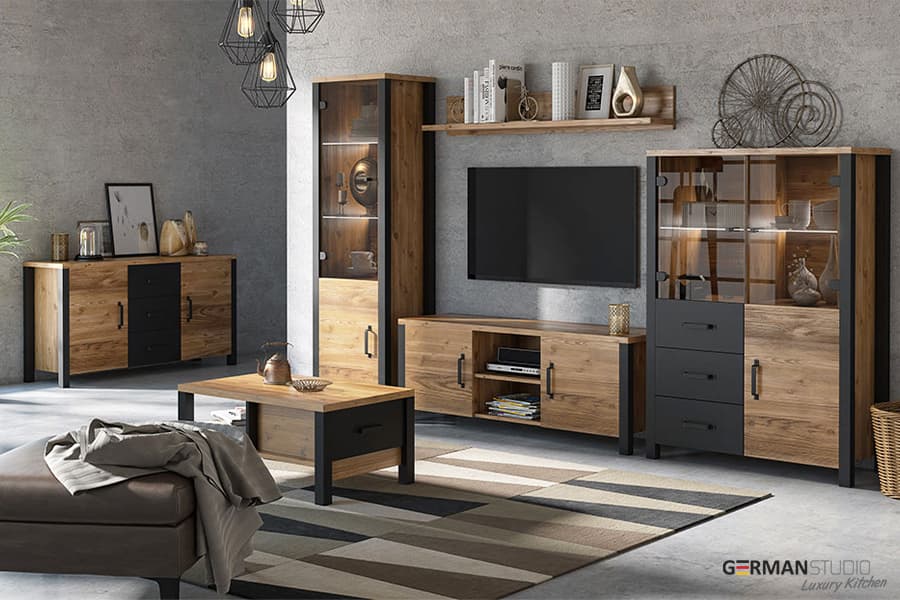 neoklassik vitrinli tv stend modeli