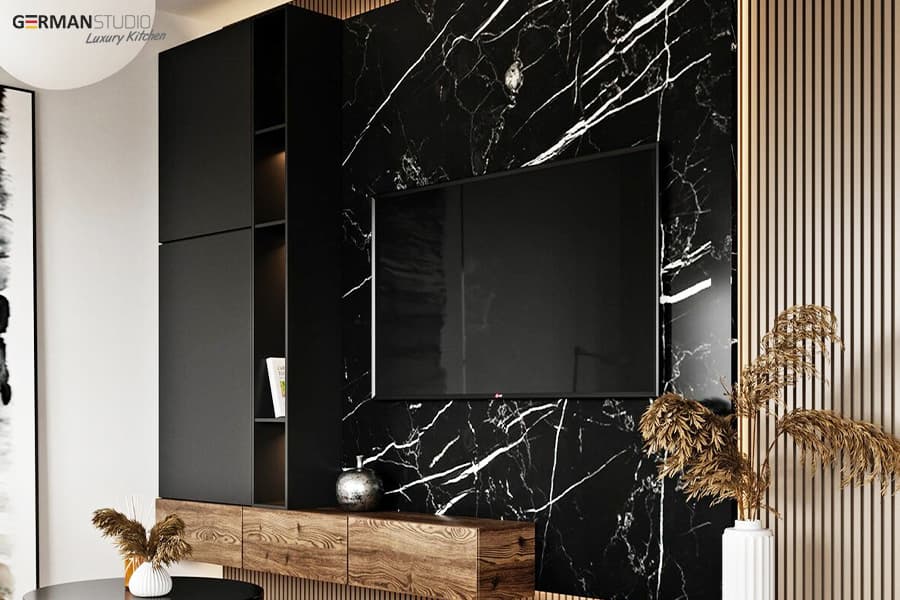 qonaq otağında işıqlı tv stend